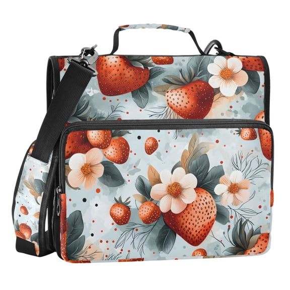 ALAZA Zipper Binder Flower Strawberry 3 Ring Trapper Keeper File Folder Organizer Bag