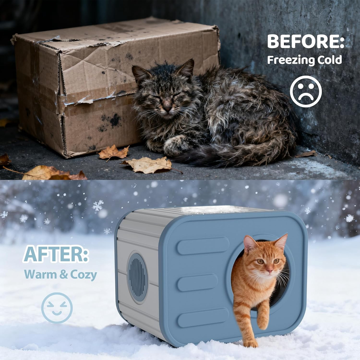 Cat Houses for Outdoor Indoor Cats, Insualted Outdoor Cat House Weatherproof with Camera-Shaped Design, Sturdy Resin Shelter for Patio, Garden Blue