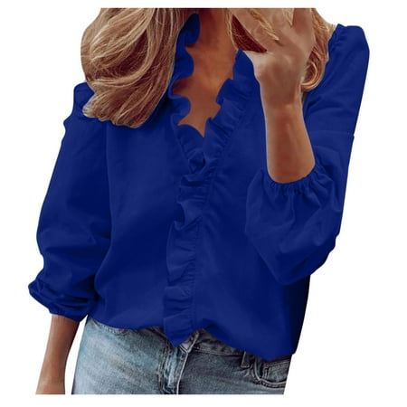 

Women s Casual Solid Color Ruffle Collar Long Sleeve Ruffle Shirt Blouse V Neck Short Sleeve Shirt Tops