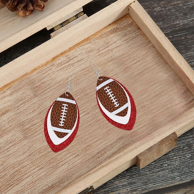 Colorful Layered Leather Dangle Earrings Set – 3 Pairs Glitter Football Jewelry for Sports Lovers
