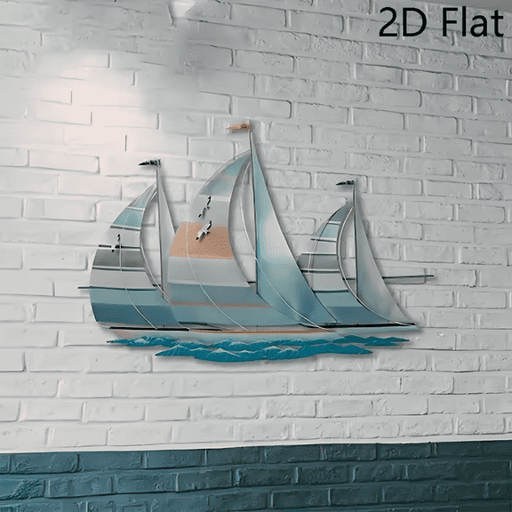 Minimalist Sailboat Metal Wall Art, Coastal Decor for Living Room or Bedroom