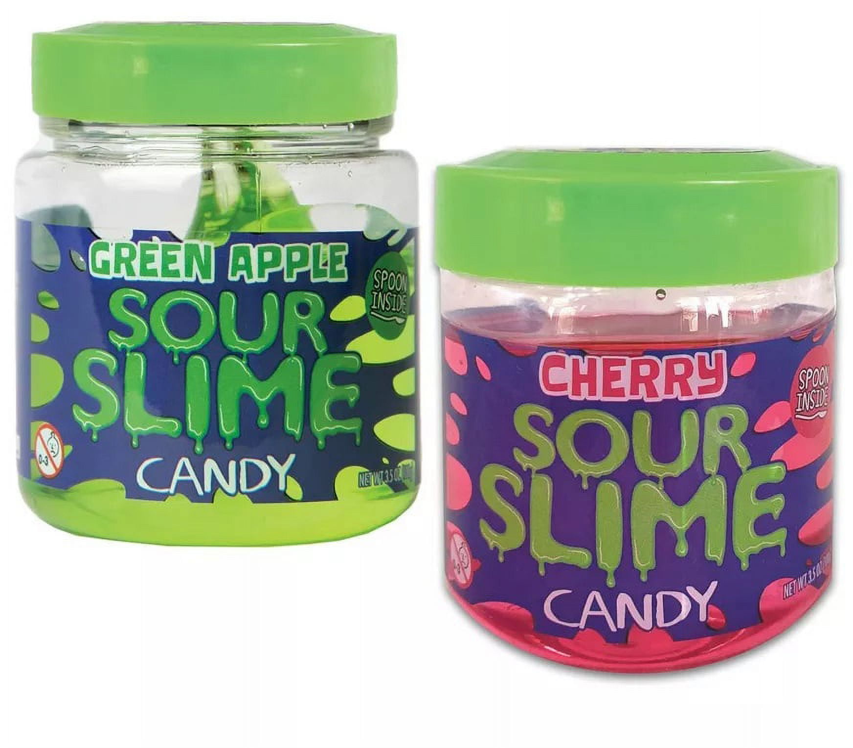 Sour Slime Candy 3.5 Ounce Jars, Sour Green Apple & Soup Cherry Flavors - 9 Count Display Box