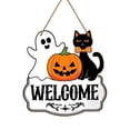 thumbnail image 2 of Black Cat Halloween Wooden Door Sign, Pumpkin Ghost Black Cat Bat Wall Decor, Vintage Carved Hanging Plaque for Front Door Mantel Party Home Decoration (Welcome), 2 of 11