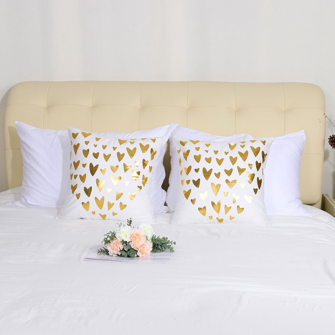 Unique Bargains 2-Pcak Heart Print Polyster Decorative Throw Pillow Cover 18"x18"