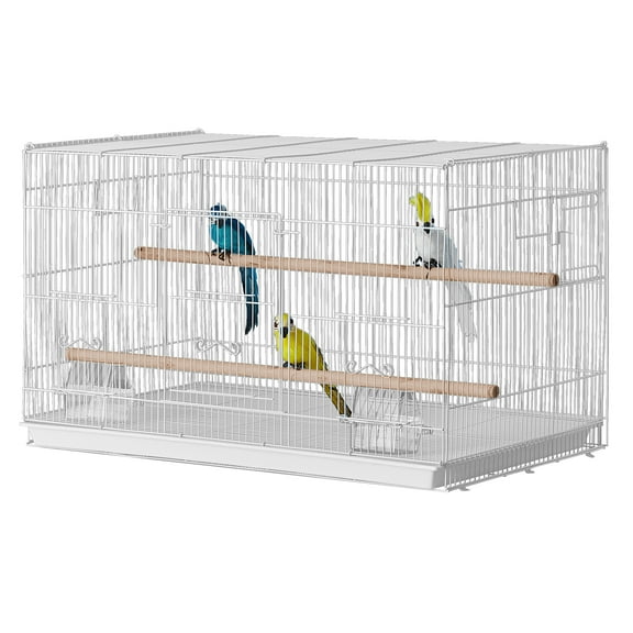 KFFKFF Avian Habitat, 18 inches, Compact Parakeet Enclosure, Robust Metallic Bird Mobility Enclosure, Portable Aviary with 2 Roosts & 2 Nourishment Bowls, Canary, Lovebird, Cockatiel