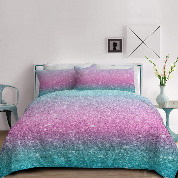 3d Printed Pink Glitter Bedding Set, Girl Queen Size Bedding Sets