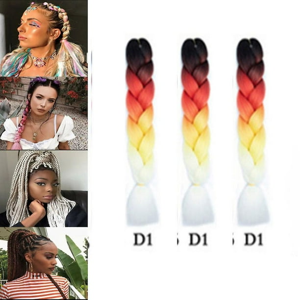 Extensiones de cabello trenzado de traje de tres piezas, extensiones de cabello trenzado jumbo, extensiones de cabello trenzado, extensiones de cabello de fibra sintética para trenzado de crochet (d1