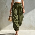 thumbnail image 2 of Hurxie Womens Baggy Pleated Harem Pants Summer Elastic High Waisted Wide Leg Balloon Cotton Lounge Pants Army Green,3XL, 2 of 7