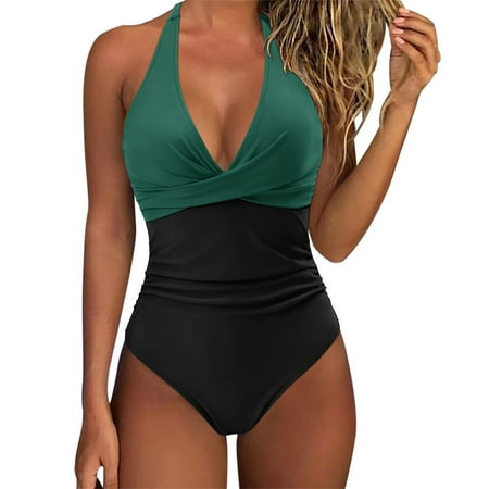 Xiangyun Bathing Suit for Women Swimsuits for Women 2025 One Piece Swimsuit Women Casual Strap Bathing Swimwear V Neck Bikini Swimsuit Swimwears One Piece Thong Swimsuit Women Green S