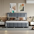 thumbnail image 3 of Harper & Bright Designs Queen Size Platform Bed with Trundle and 2 Drawers, Modern Linen Upholstery Bed Frame with LED Light Headboard, Gray, 3 of 18