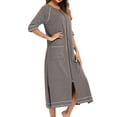thumbnail image 3 of Defitshape Women's Zip Up Bathrobe Half Sleeve Long House Coat Full Zipper Robes Maternity Breastfeeding Housecoat Duster with Pockets Lightweight Nightgown Grey Large, 3 of 5