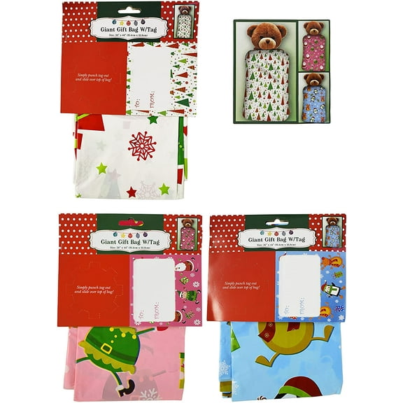 Giant Holiday Gift Bag 3 Pack 36 in x 44 in (Blue, Pink & White)