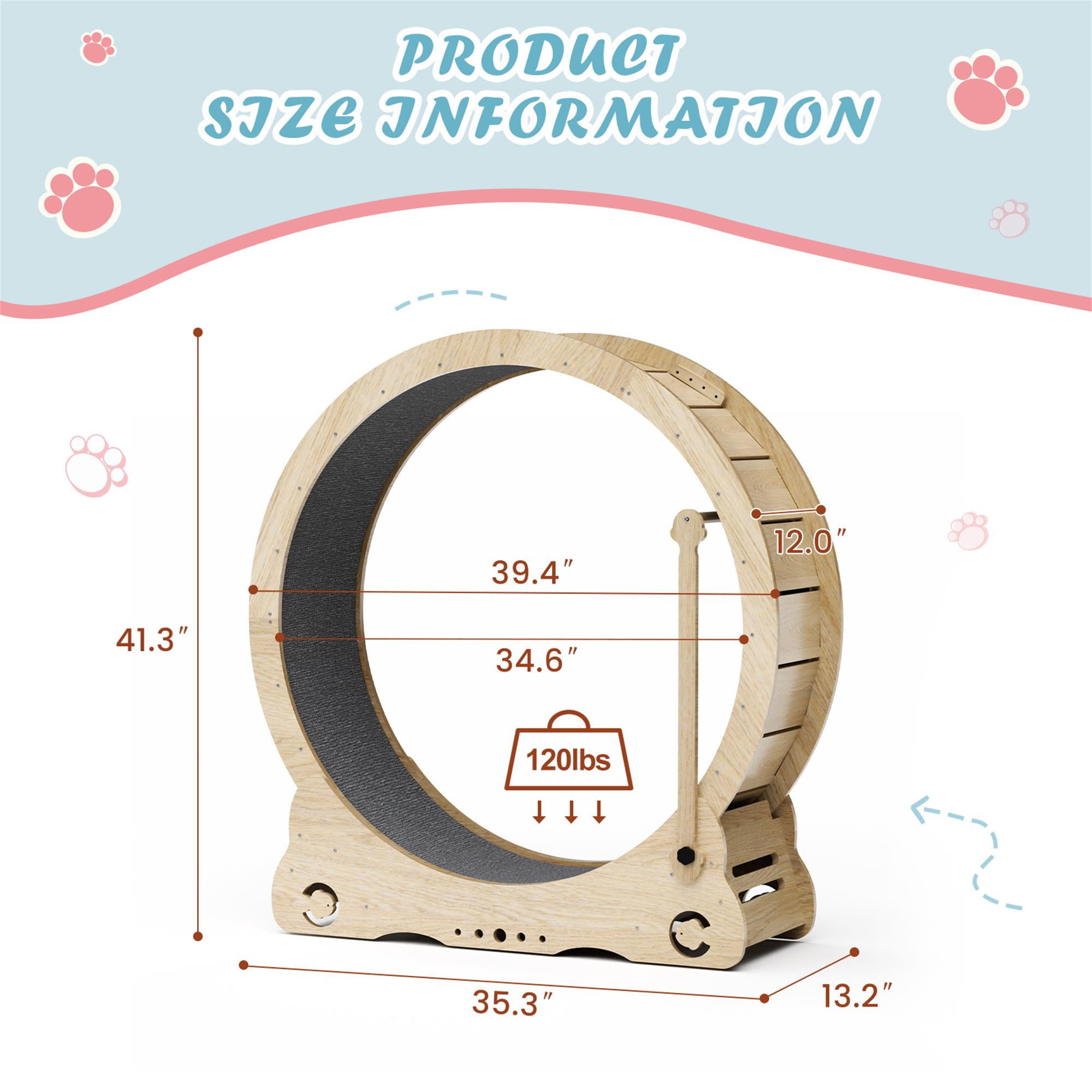 resenkos 41" Cat Exercise Wheel for Indoor Cat, Large Cat Running Wheel with Carpeted Runway, Cat Treadmill Wheel with Teaser Equipment, Beige