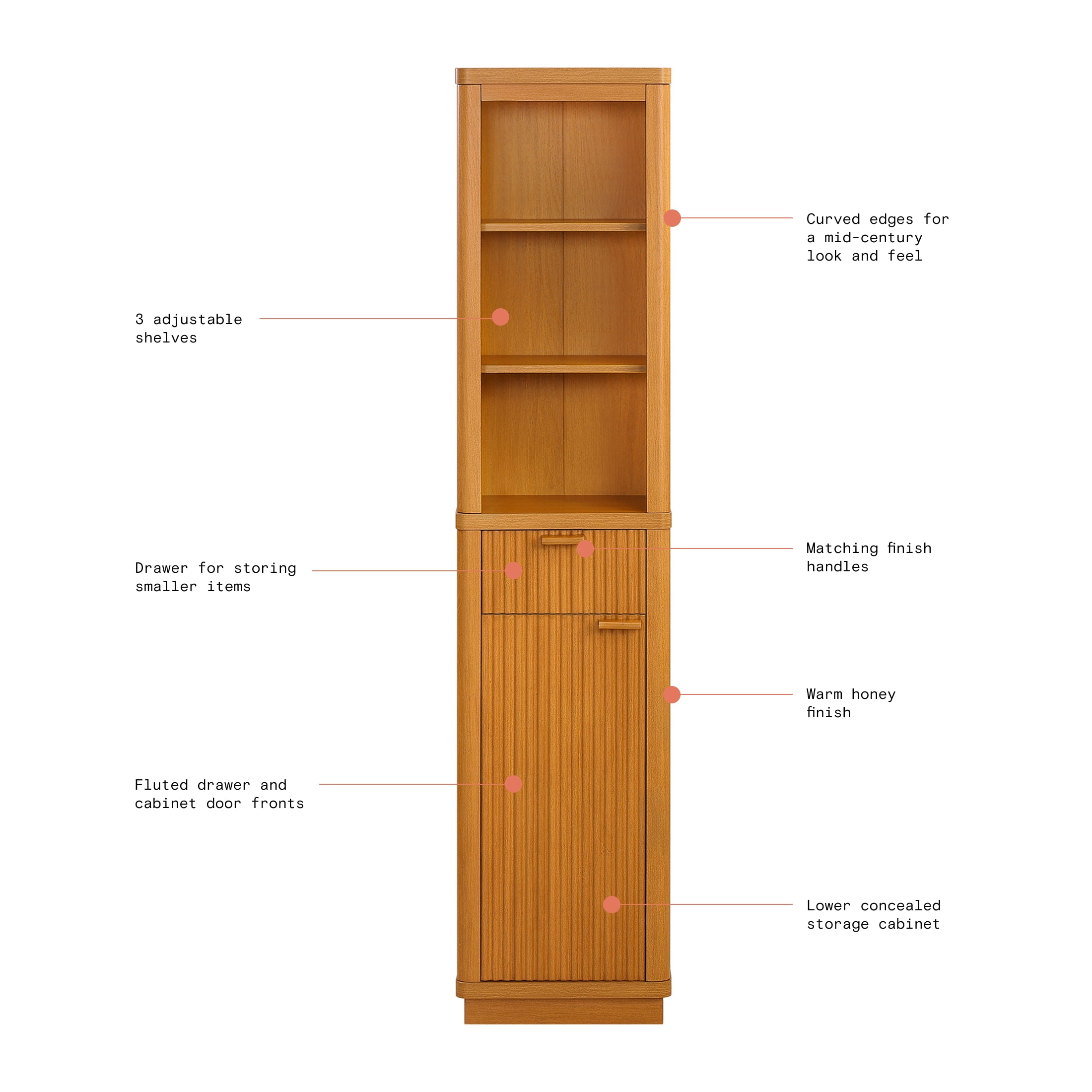 Beautiful Fluted Linen Storage Cabinet, Warm Honey