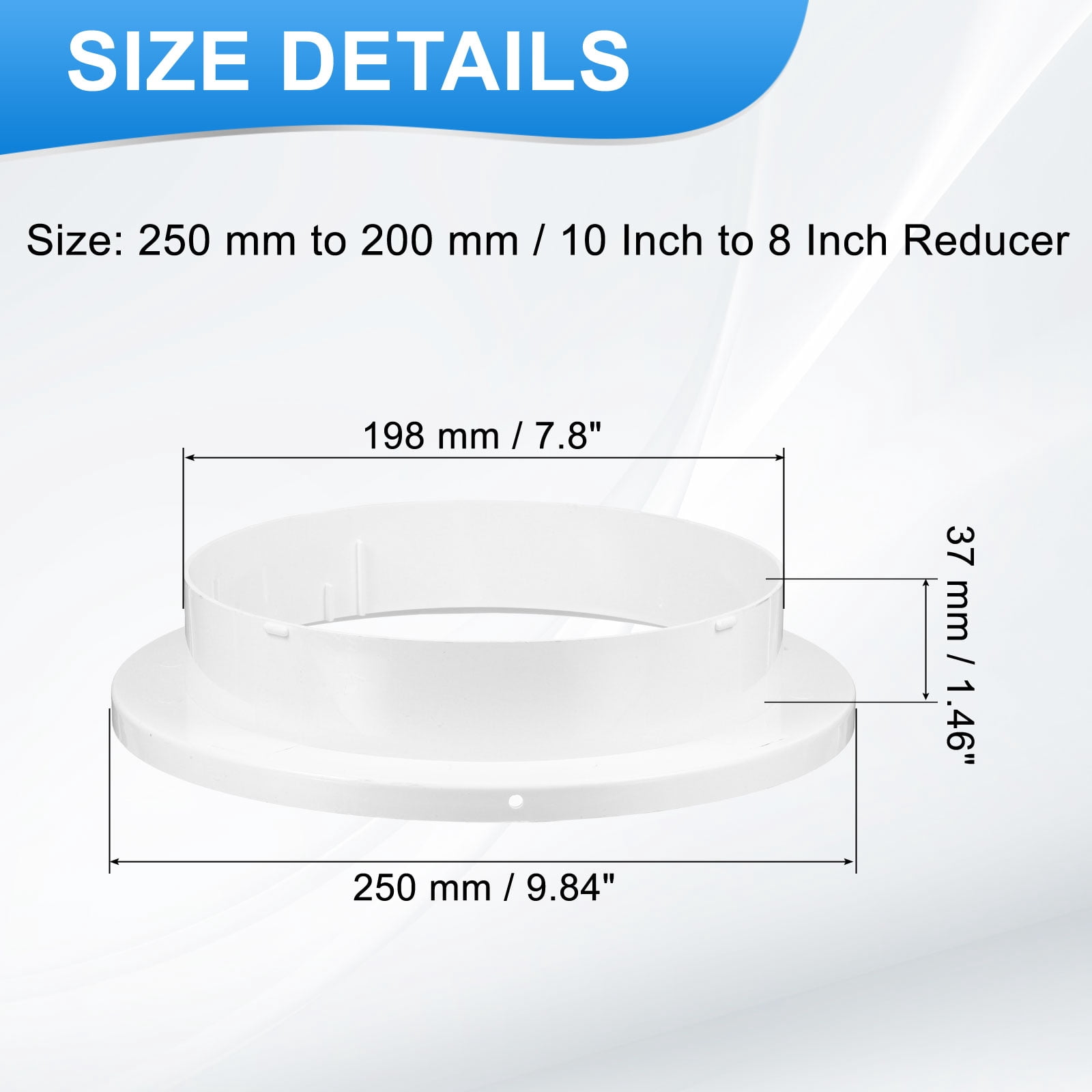 Uxcell 10 to 8 Inch Duct Reducer, 1Pcs ABS Air Duct Adapter HAVC Pipe Connector Dryer Vent Adapter Increaser Reducer for Inline Ventilation System, White (150mm to 100mm)