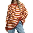 thumbnail image 3 of Fartey Womens Striped Sweater Oversized Long Sleeve Drop Shoulder Pullover Sweaters Loose Comfy Fall Crew Neck Knit Sweater Orange M, 3 of 8