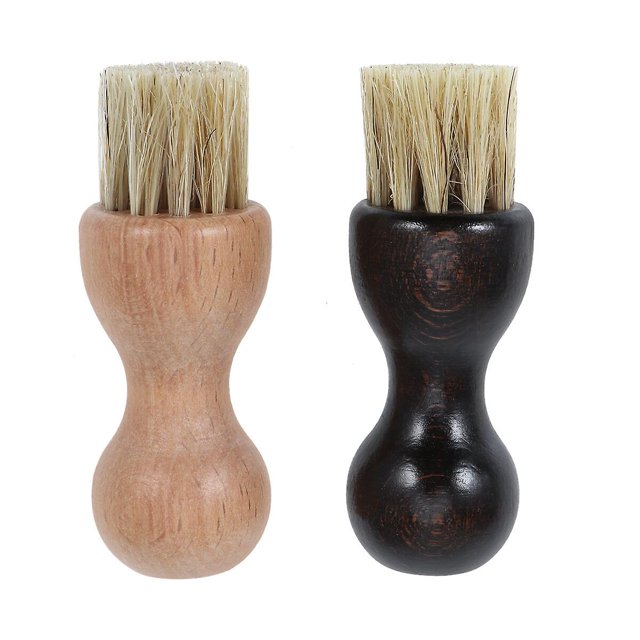 2Pcs Pig Hair Beech Handle Shoes Cleaning Brushes Multifunctional Dedusting Polishing Brushes (Lacquer Wood and Log Each)