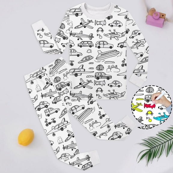 Kids Girls Pajamas Set Color Your Own Toddler Pajamas Long Sleeve 2 Piece Pajamas Set For Boys And Girls Girls' Fashion Pajamas Set Color Your Own Fun Designs 5-6 Years
