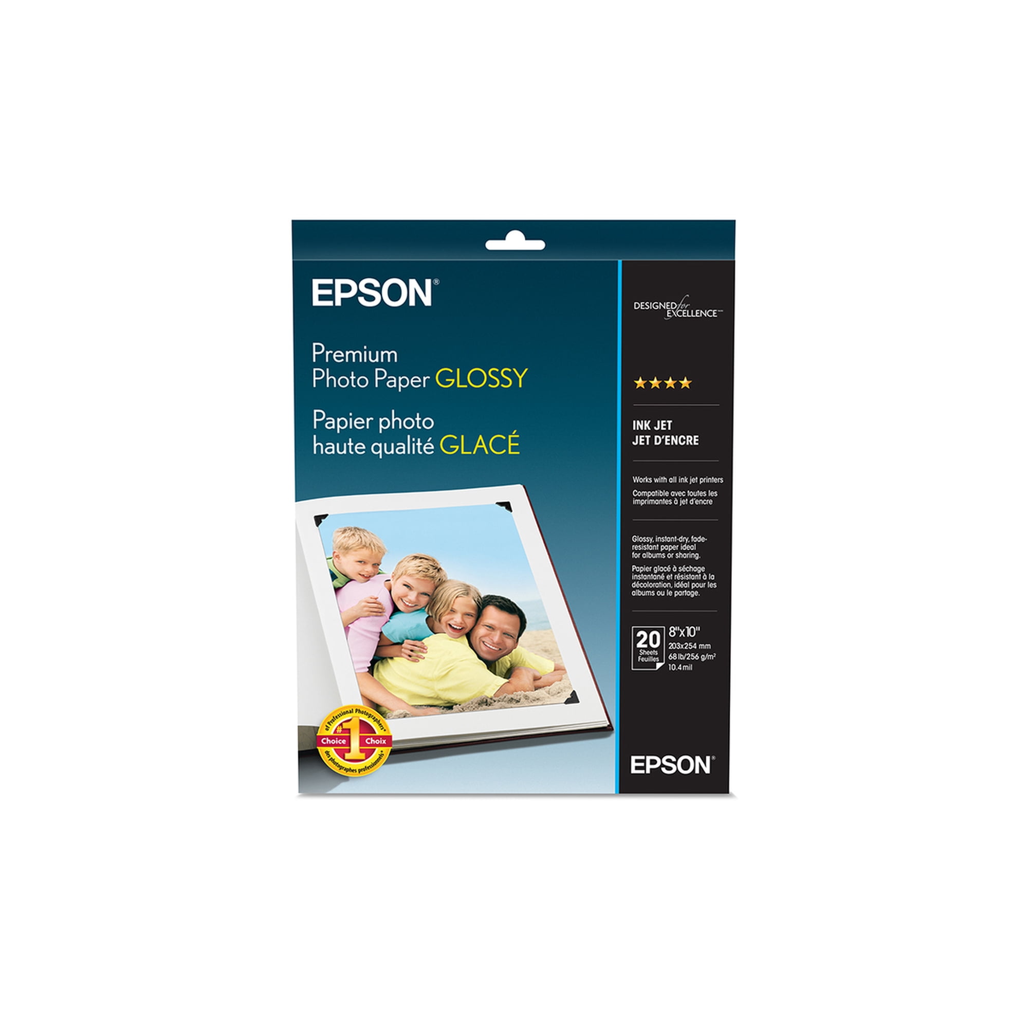Epson Premium Photo Paper Glossy, 8" x 10", 20 sheets