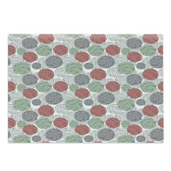 Retro Cutting Board, Knitting Balls Crochet Hand Made Theme Domestic Hobby Vintage Theme, Decorative Tempered Glass Cutting and Serving Board, Large Size, Coral Grey Reseda Green, by Ambesonne