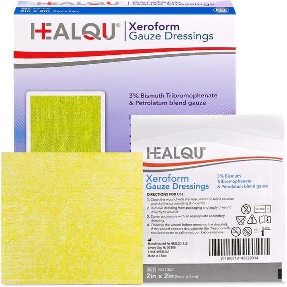 HEALQU Medical Xeroform Petrolatum Dressing 2" x 2", 25 Count – Non-Adherent Gauze Pads for Low-Exudating Wounds – Soft Mesh Sterile Gauze Patches for Wound Care, Lacerations, Burns & Skin Grafts
