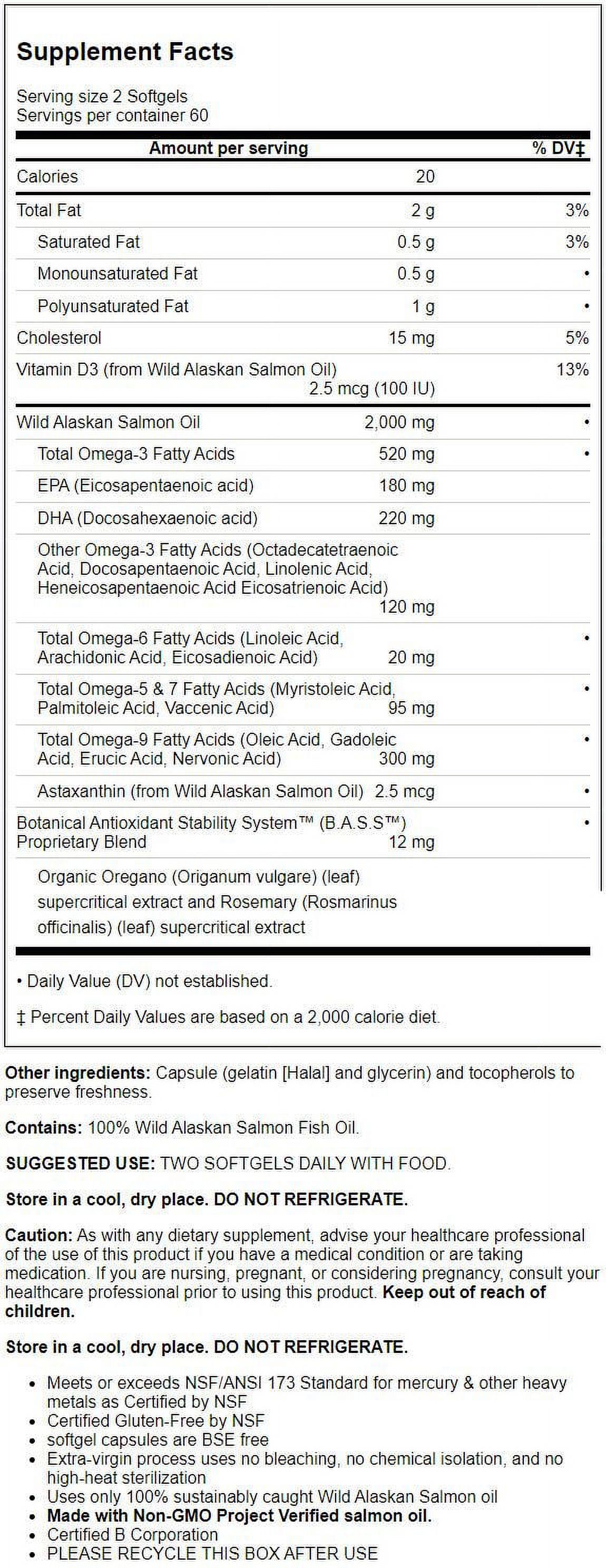 New Chapter - WholeMega 100% Wild Alaskan Salmon Extra Virgin Omega-Rich Fish Oil 1000 mg. - 120 Softgels - image 2 of 2