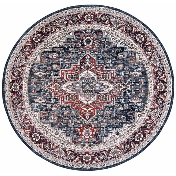 SAFAVIEH Herat Herleva Oriental Area Rug, Navy/Red, 6'7" x 6'7" Round