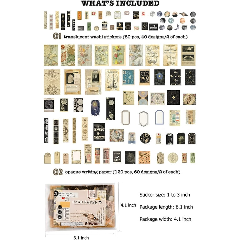 Harnico Vintage Scrapbook Supplies (200 Pieces) Scrapbooking Stuff for Art  Journaling Scrap Book Stickers Scrapbooking Materials Junk Journal Planners
