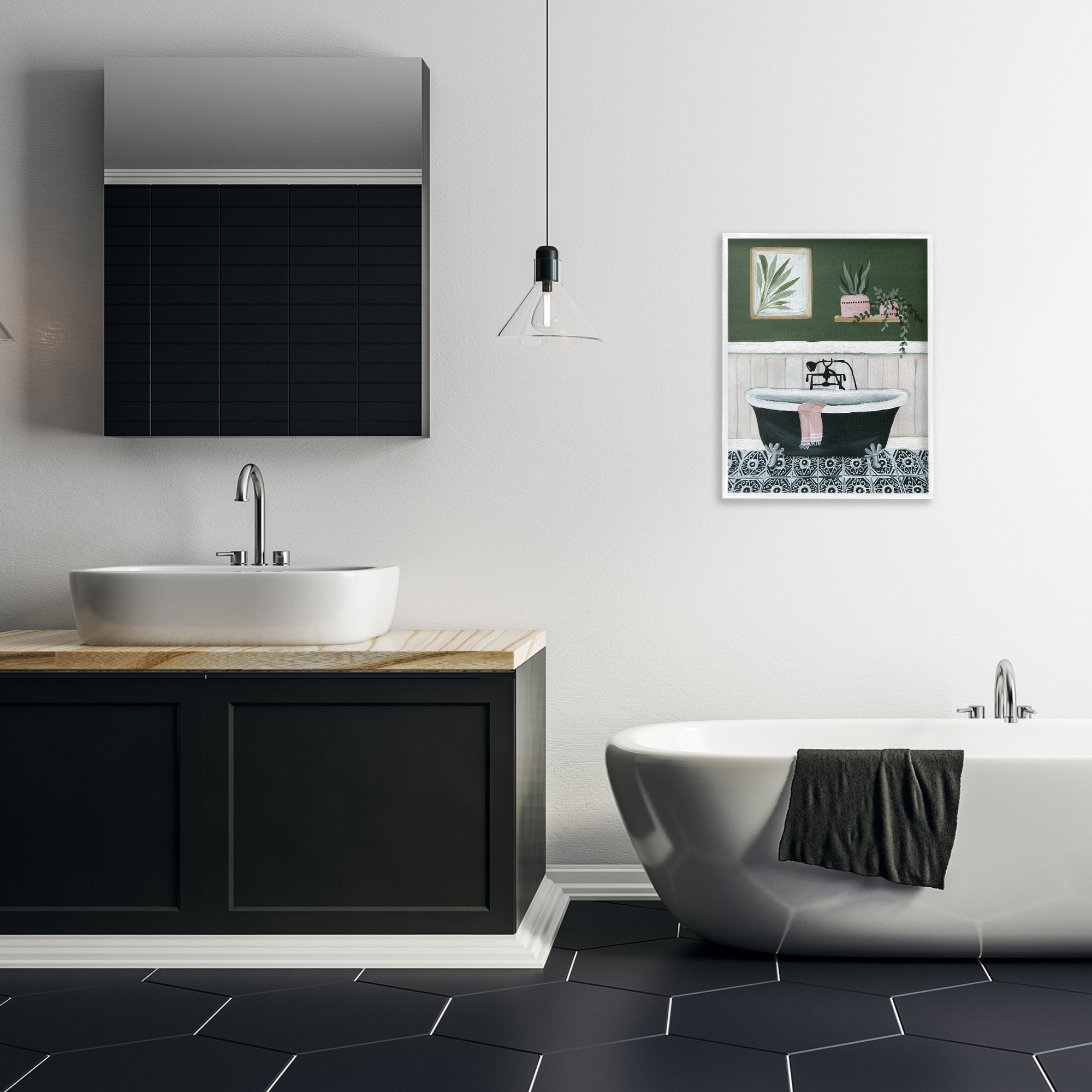 Stupell Industries Green Bathroom Scene Typography Painting White Framed Art Print Wall Art, 16 x 20