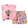 thumbnail image 1 of COMVALUE Girls Comfortable Breathable Set Cute Cartoon Printed Flying Sleeve Top Shorts Set Girls Sweat (Yellow, 3-4 Years), 1 of 4