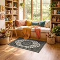 thumbnail image 2 of ODIKA 3'x5' Ultra-Soft Throw Mat, Oriental Boho Floral Medallion With Ornate Vintage Scroll Border None Washable, Bare feet friendly, Easy Care Indoor rug for Bedside, Vanity, 2 of 7