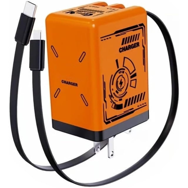 Genérico 120 Watt Fast Charger, 120 Watt Retractable Charger, 120w Super Fast Charger with 2-in-1 Cables, 2-in-1 Compatible with 120w FastCharger,Fast Charging Power Adapter for Smartphone (Orange)