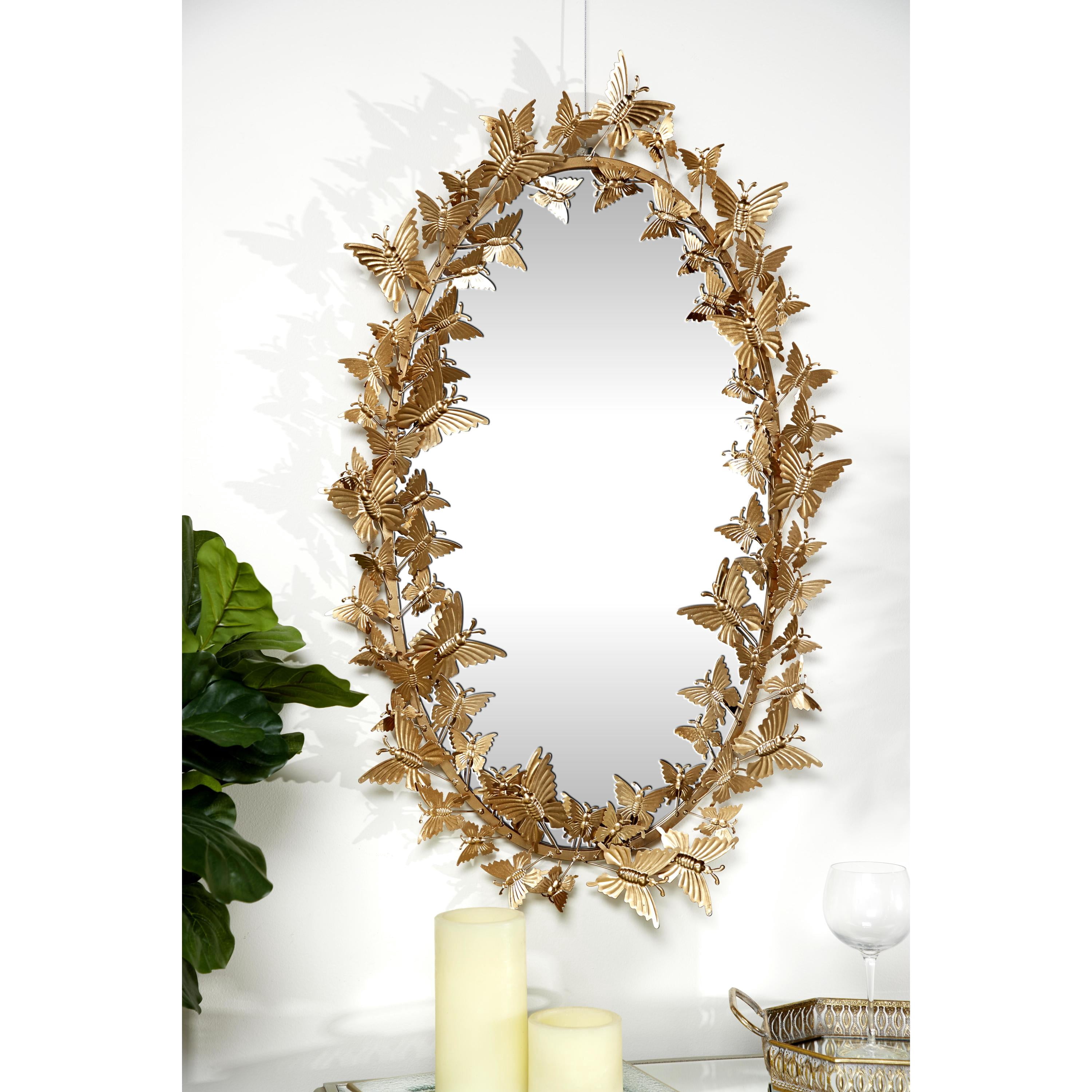 DecMode 19" x 33" Gold Oval 3D Butterfly Wall Mirror