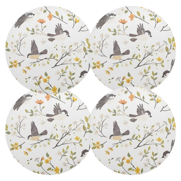 Ryvnso Birds on Leaves Branch Round Plate Mats Dining Table Placemat Set of 4 for Holiday Decoration