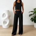 thumbnail image 2 of LEAVINGSUO Two Piece Sets for Women Plus Size Women's Sleeveless Tank Exposed Navel Side Pockets Wide Legs Pants Set Suit Black M, 2 of 7
