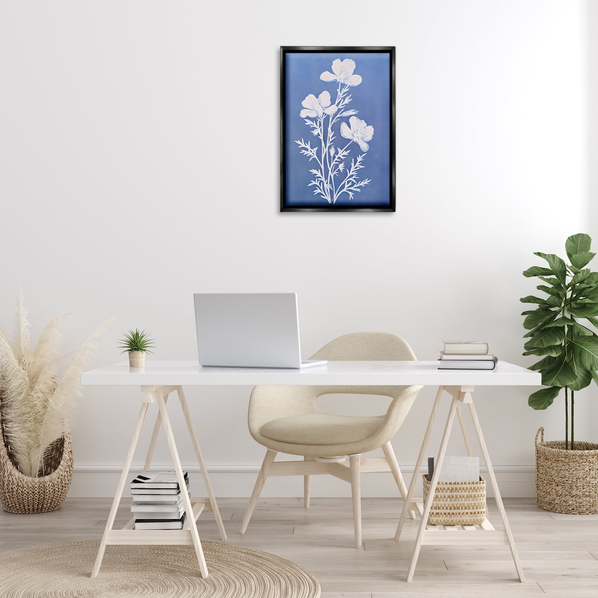 Stupell Industries Cerulean Blue Blooms Botanical & Floral Painting Black Floater Framed Art Print Wall Art, 17 x 25