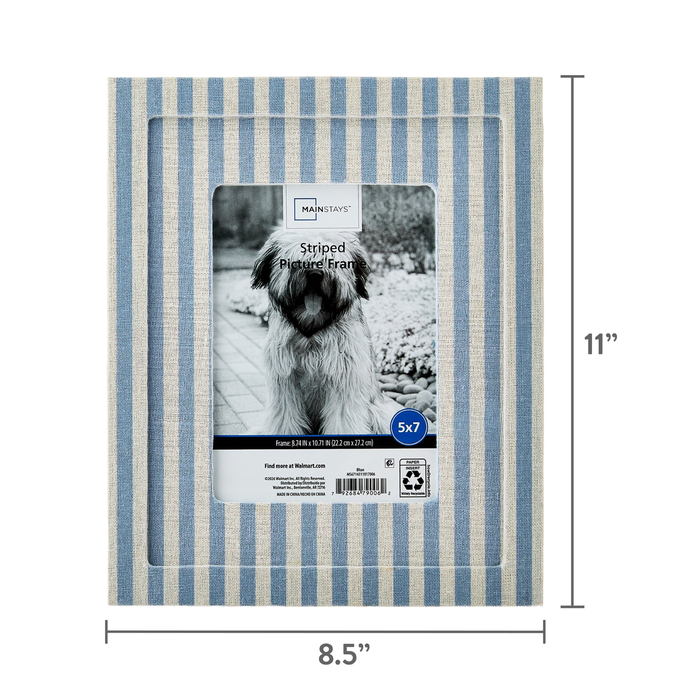 Mainstays 5 x 7 Blue and White Striped Upholstered Fabric Picture Frame