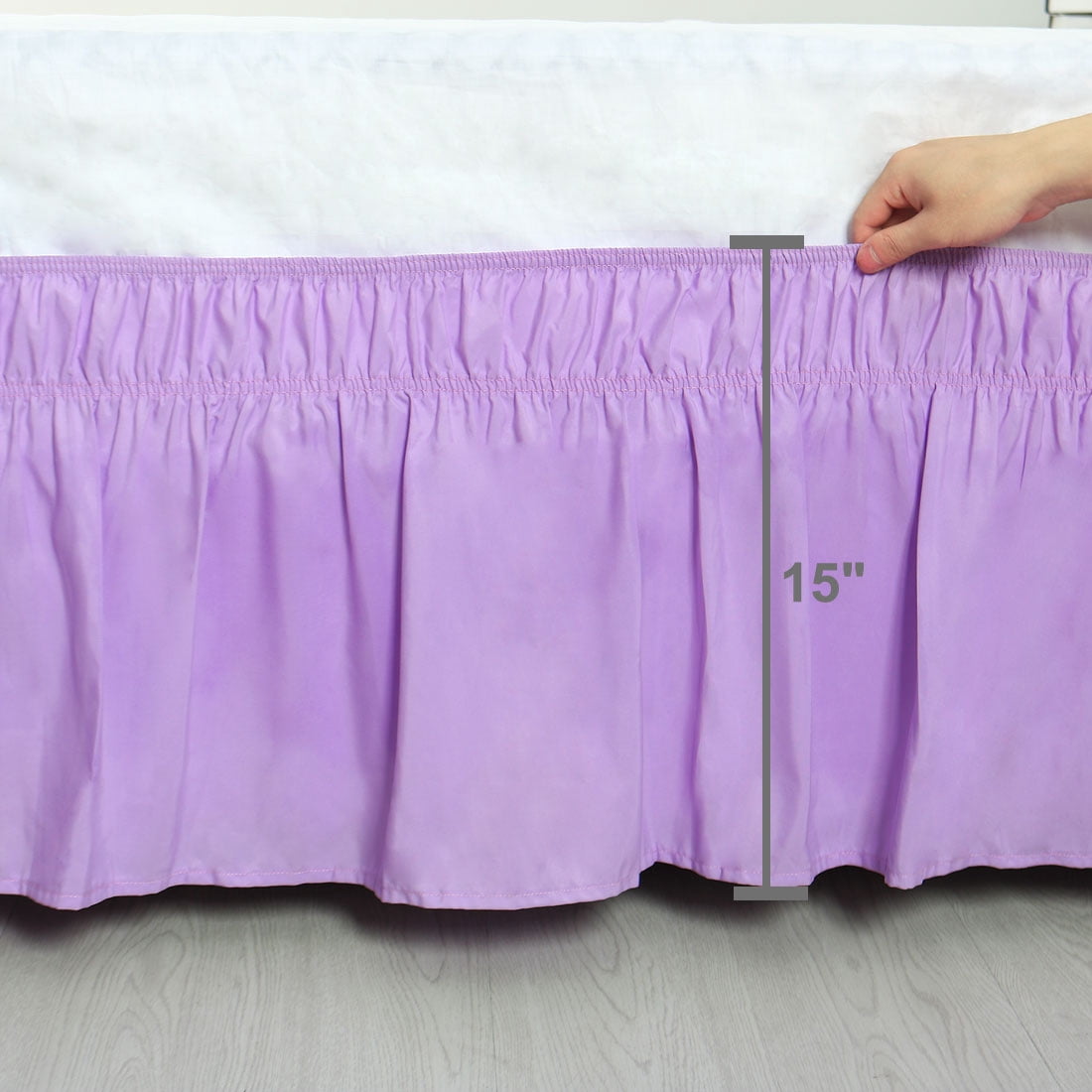 Unique Bargains Polyester Elastic Dust Ruffled Bed Skirt with 15" Drop Full Light Purple
