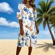 thumbnail image 2 of Vestido de Verano de Manga Corta Concha Impresión Cuello en V Reunido Vestido de Resort de Línea A, Vestido de Manga Azul de Puff para las Mujeres de Vacaciones, 2 of 7