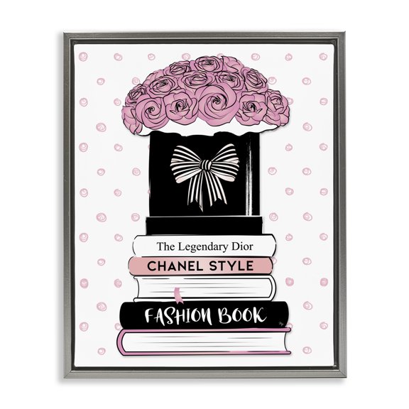Stupell Industries Shabby Chic Polka Dot Fashion Bookstack Gray Floating Frame Canvas Art, 17 x 21, by Martina Pavlova