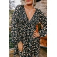 thumbnail image 5 of Elegant Black Floral Deep V Neck Smocked Bust Bubble Sleeve Babydoll Dress | [ZhiHiMeRi] | L, 5 of 5