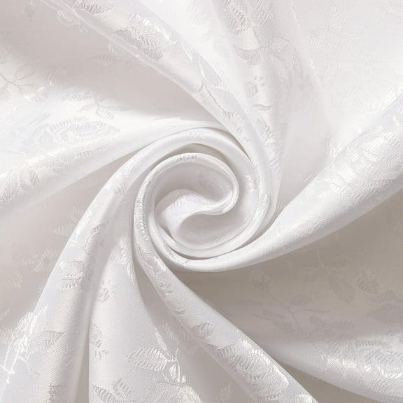 Rose Satin Jacquard Fabric - White Polyester Double-Sided Floral 59/60" By The Yard