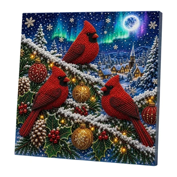 DIY Christmas Pearl Diamond Painting Art Kit with Frame Home Wall Decor Art Craft Kit Holiday Christmas Wall Decor Handmade Home Decoration Gift (Night Scene Cardinals)