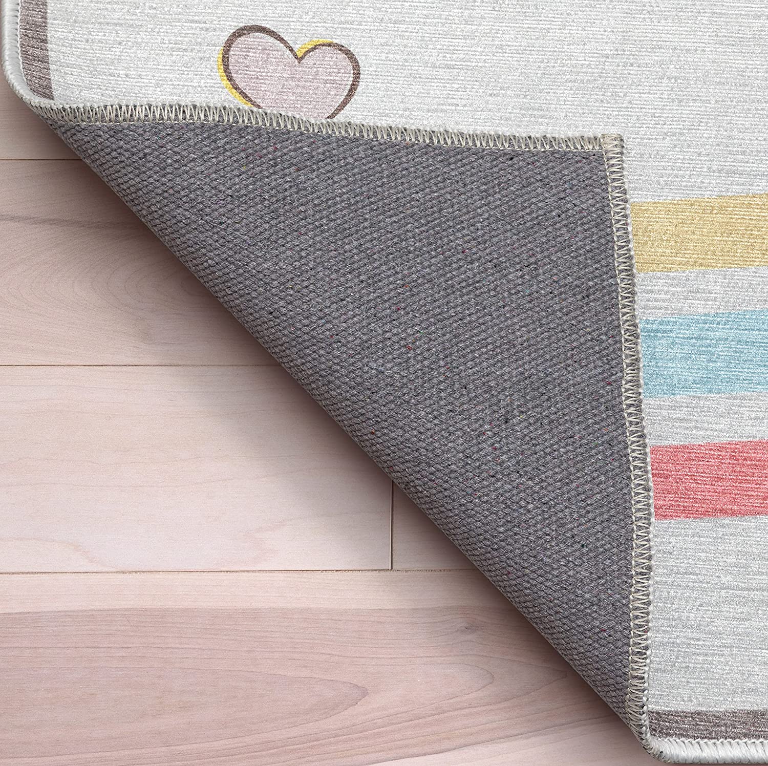Well Woven Kids Rugs Hopscotch Modern Multi Beige Printed Distressed Machine Washable 3'3" x 5' Area Rug