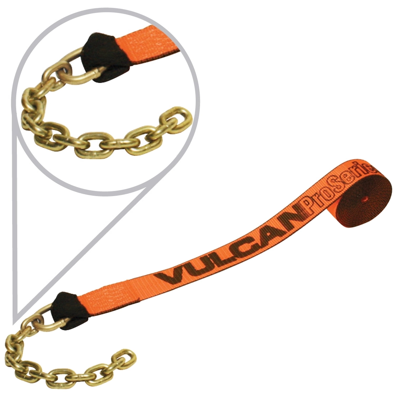 VULCAN Winch Strap with Chain Tail 2 Inch PROSeries 3,300 Pound