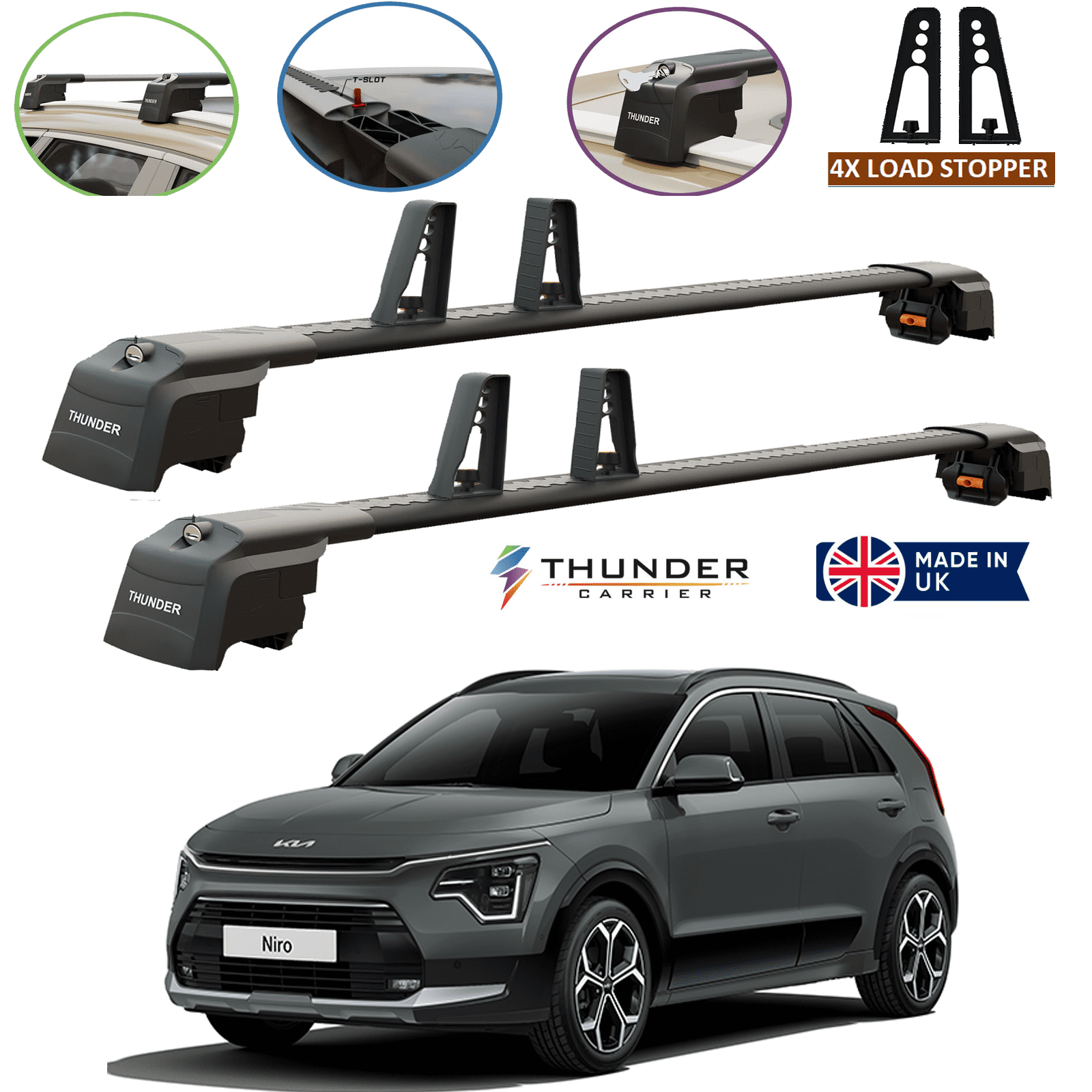 KIA NIRO (DE) SUV 2017ONWARD Cross Bars Roof Rack Lockable Luggage