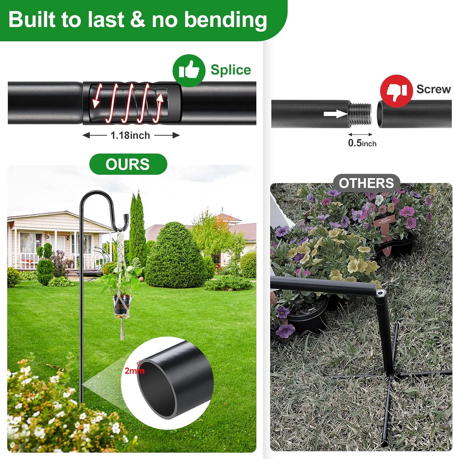 Bird Feeder Pole with Shepherd’S Hook - 78" Heavy Duty Hummingbird Stand with 5-Prong,Rustproof Bird Feeder Hangers for Outside Hanging Birdfeeders, Wind Chimes, Lanterns, Solar Lights - Black