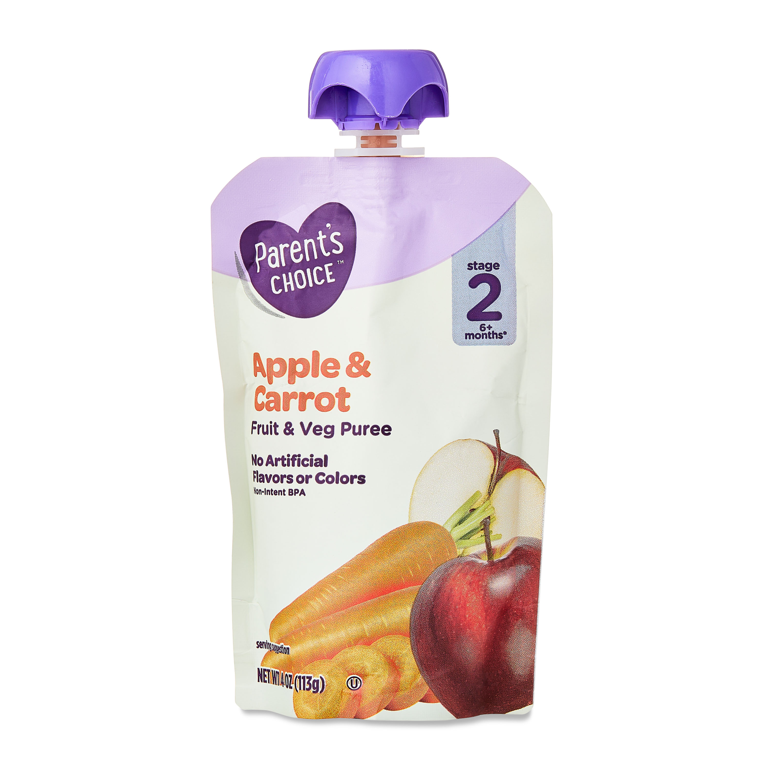 (paquete de 3) Comida para bebé etapa 2 de puré de manzana y zanahoria Parent's Choice, bolsa de 4 oz 2