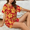 thumbnail image 4 of Wukai Red Vintage Flowers Women's Pajama Set,Short-Sleeve Top and Shorts with Elastic Waistband and Pockets for Loungewear, Yoga, and Casual Wear-3X-Large, 4 of 8
