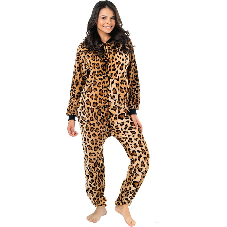 Footed Pajamas Cheetah Spots Adult Hoodie Footless Chenille One Piece Adult XLarge Fits 6 4 6 7